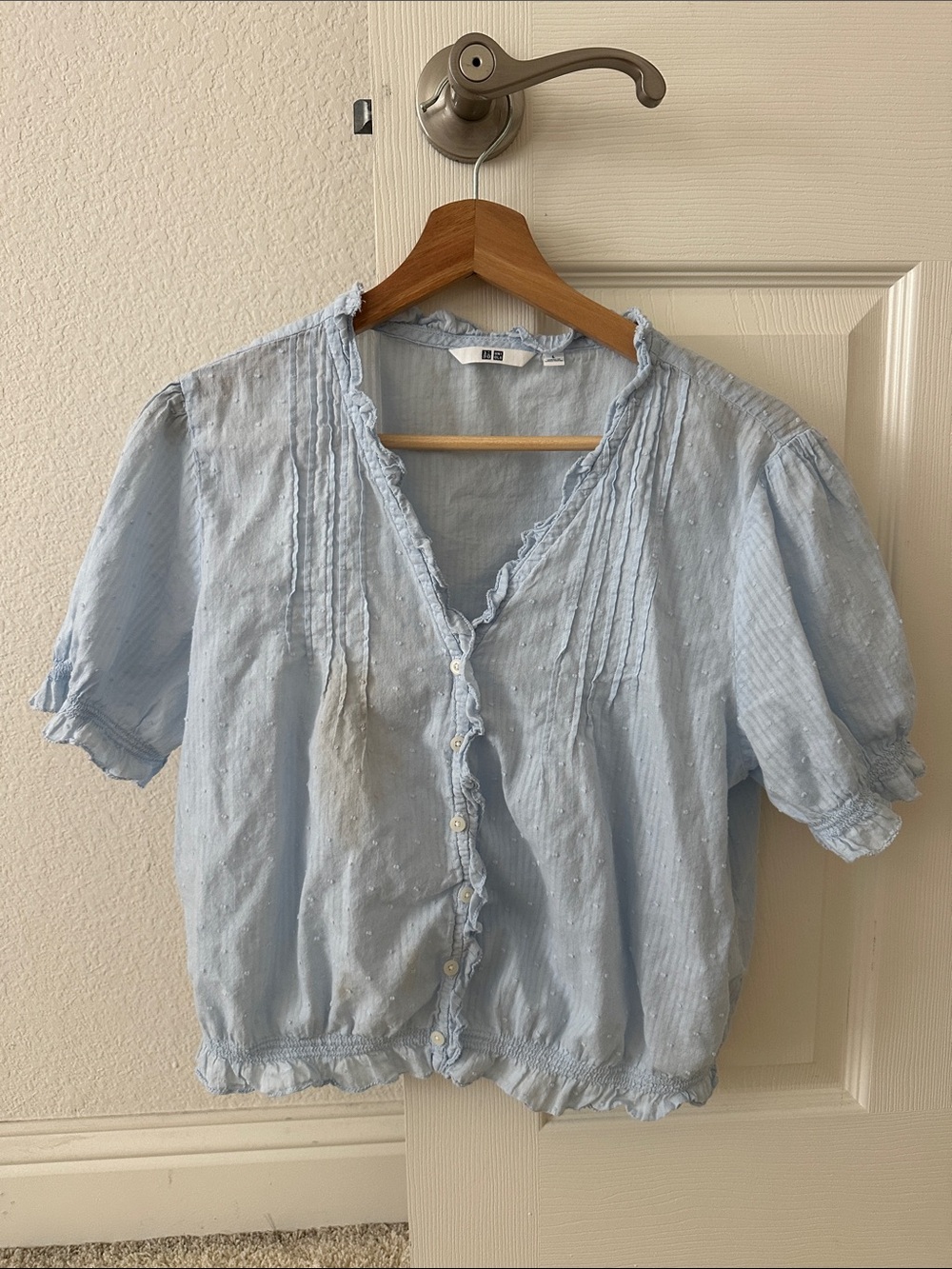 Uniqlo Light Blue Ruffle Button-Front Blouse - Picture 1 of 8